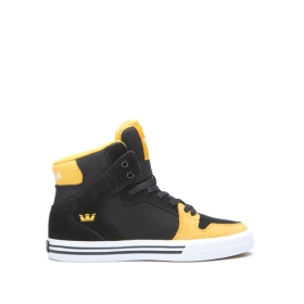 Supra Kids VAIDER High Top Shoes Black/Golden/white | US-61316